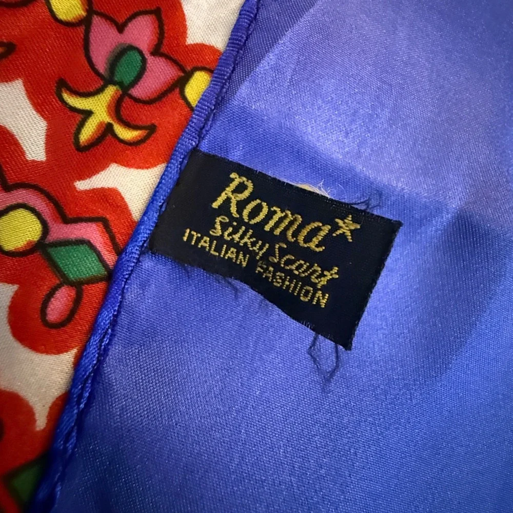 Roma Silky Scarf Italian Fashion‎ Blue Paisley Floral Square Scarf